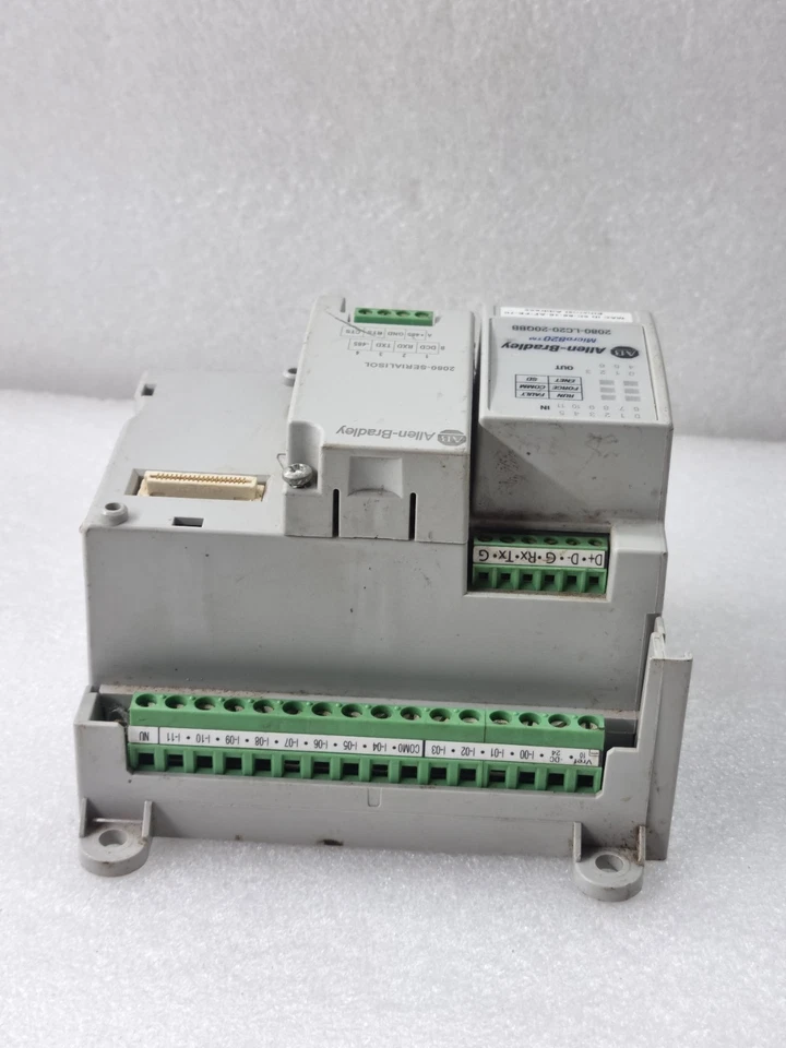 Used Working ALLEN BRADLEY 2080-LC20-20QBB + 2080-SERIALISOL Micro820 EtherNetIP